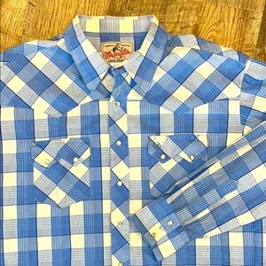 Wrangler Western Plaid Snap Front Shirt Blue White Men's XL